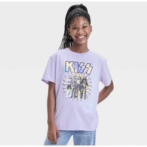 KISS Band Graphic Short Sleeve T-Shirt Purple Girls Size M New